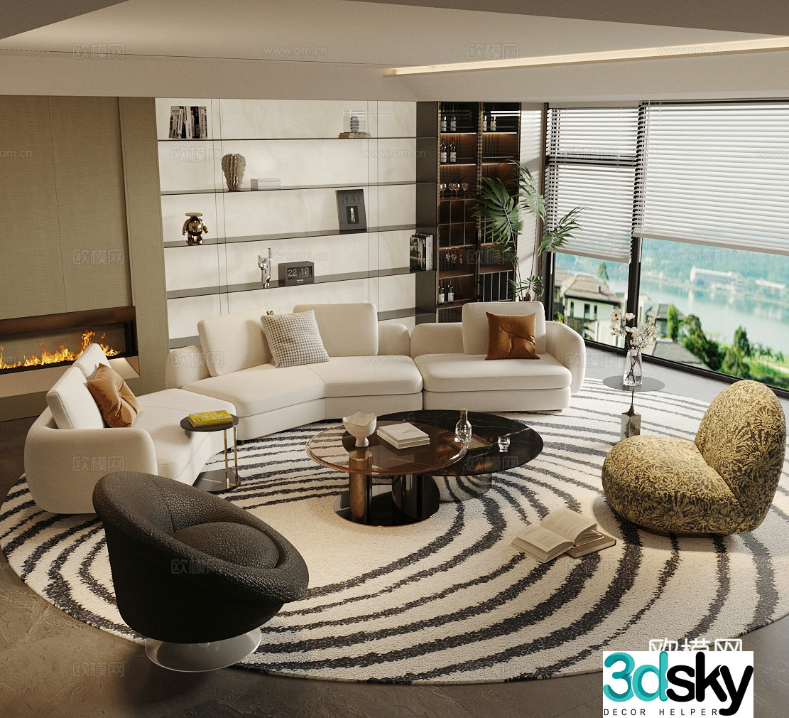 Modern Italian sofa combination light luxury Italian sofa combination sofa coffee table combination curved sofa 3D model