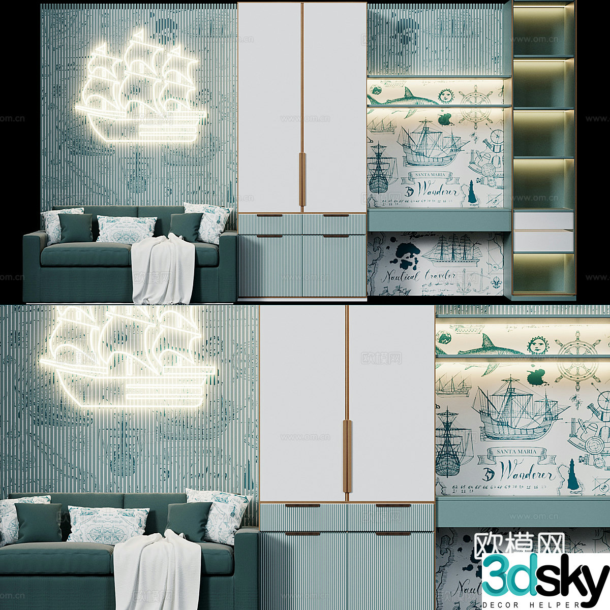 Modern Nordic children’s room bookcase 3d model