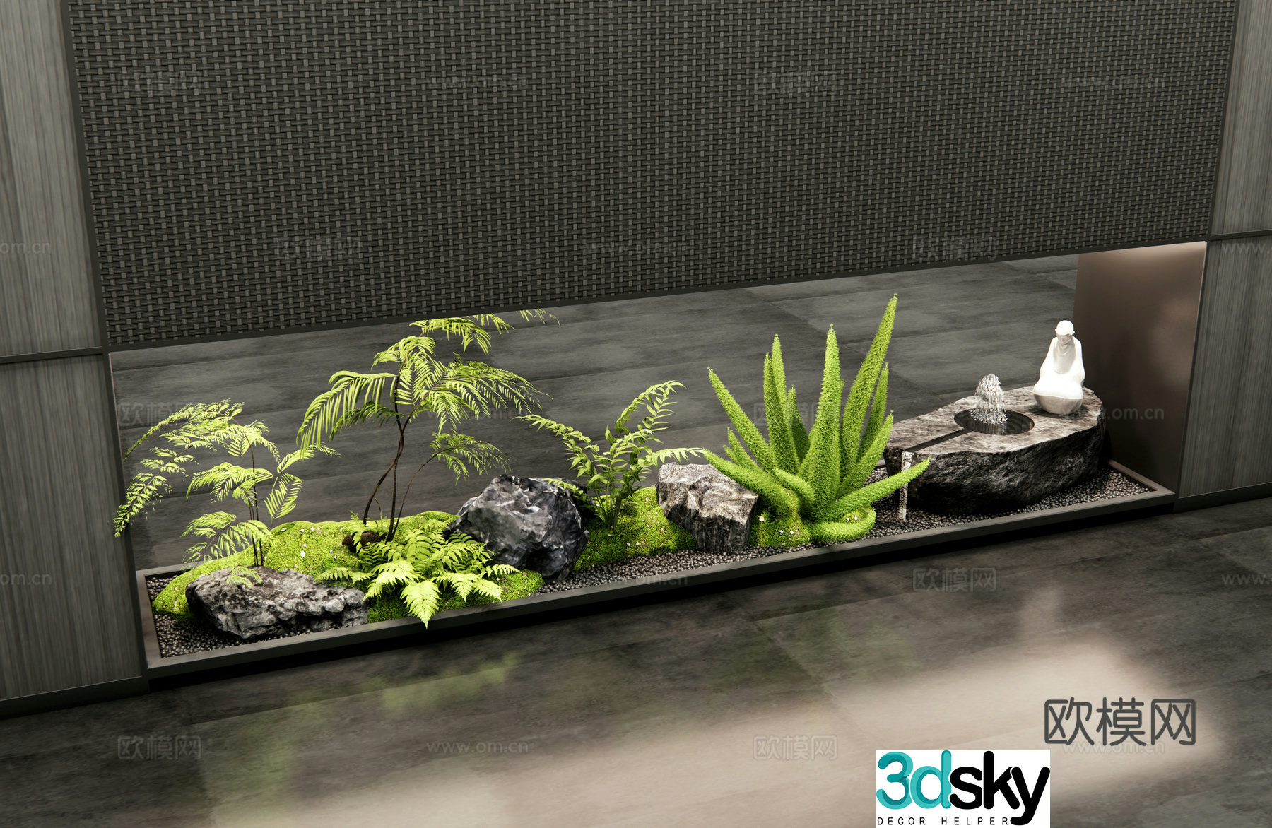 New Chinese interior landscape porch landscaping moss water bowl water scene stone plant landscape 3D model