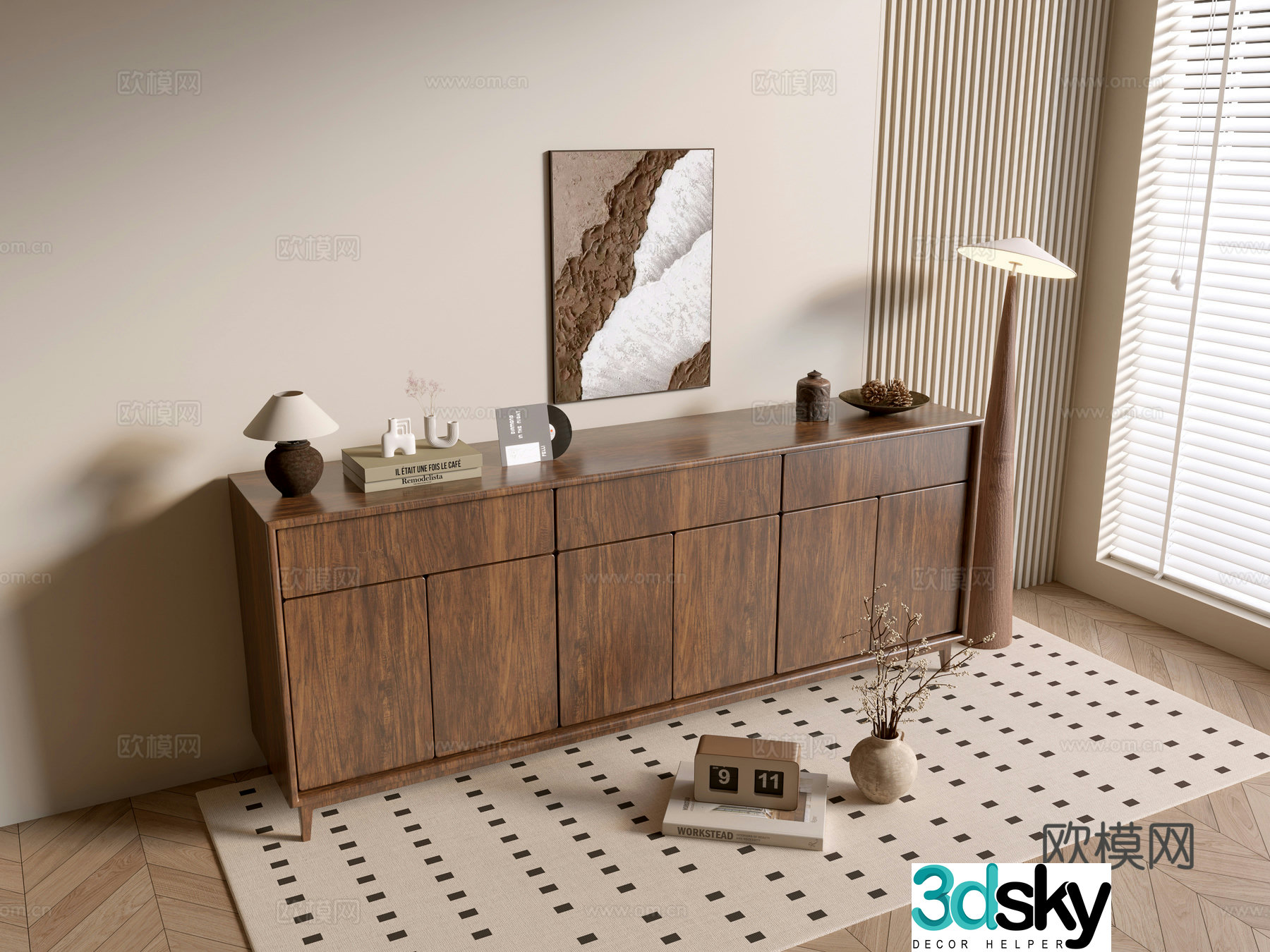 Modern wood grain cabinet ins wind minimalist wind cabinet whole cabinet sideboard balcony cabinet storage 3D model