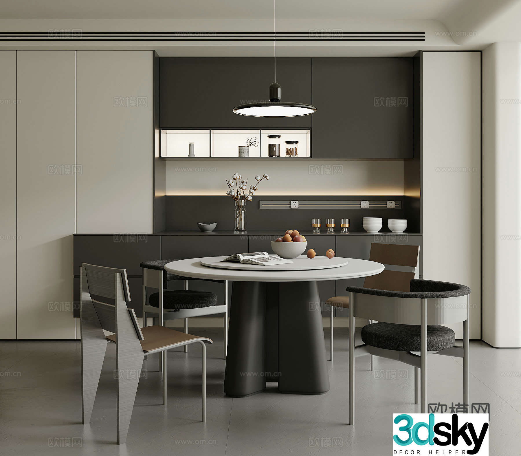 Modern restaurant Minimalist restaurant Round dining table and chair 3D model
