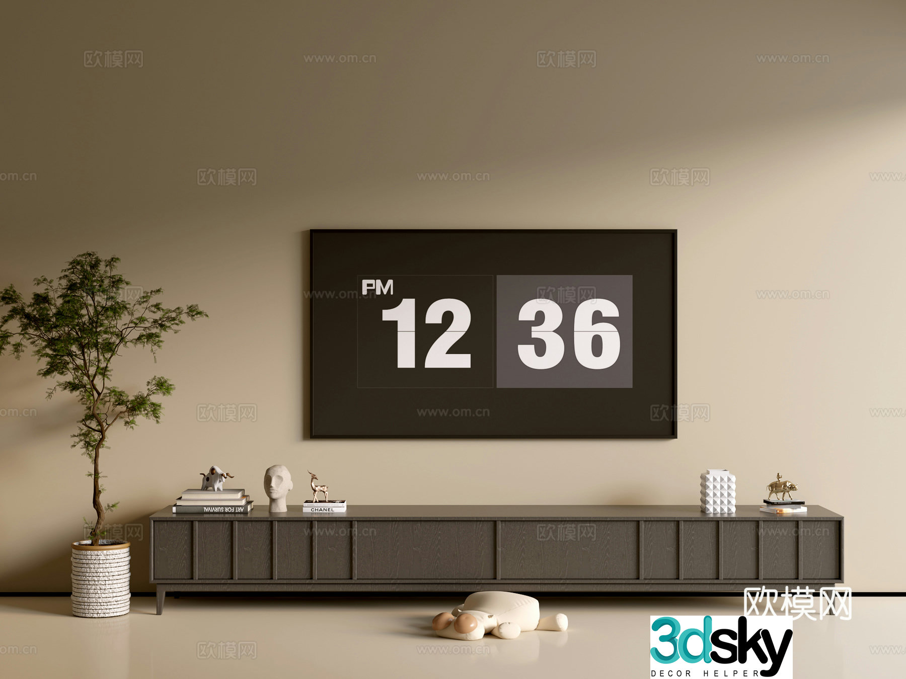 Modern black wood grain TV cabinet ins style minimalist wind cabinet whole cabinet sideboard balcony 3d model