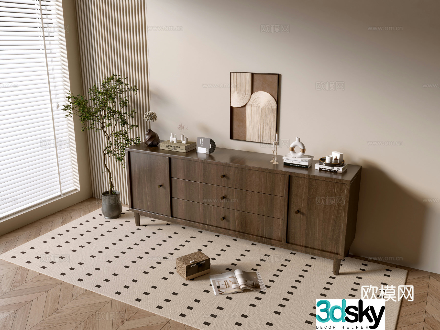 Modern wood grain cabinet ins wind minimalist wind cabinet whole cabinet sideboard balcony cabinet storage 3D model