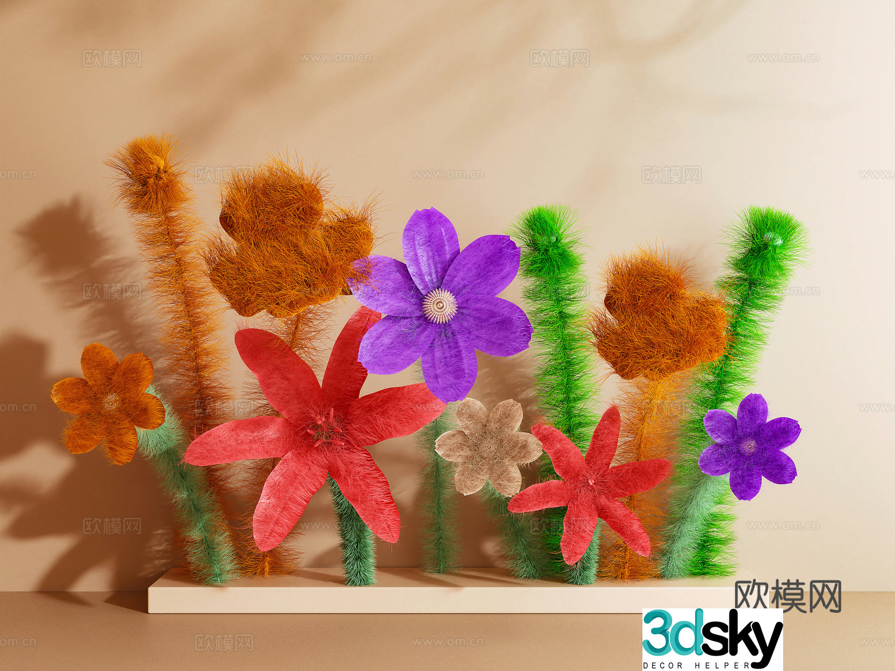 Modern art installation Plush floral installation Beauty 3D model