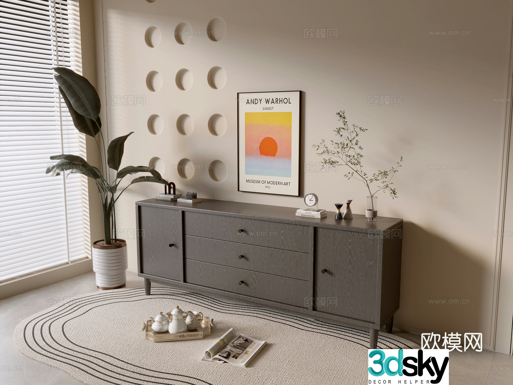 Modern black cabinet ins wind side cabinet chest cabinet low cabinet whole cabinet dining side cabinet balcony cabinet 3d model