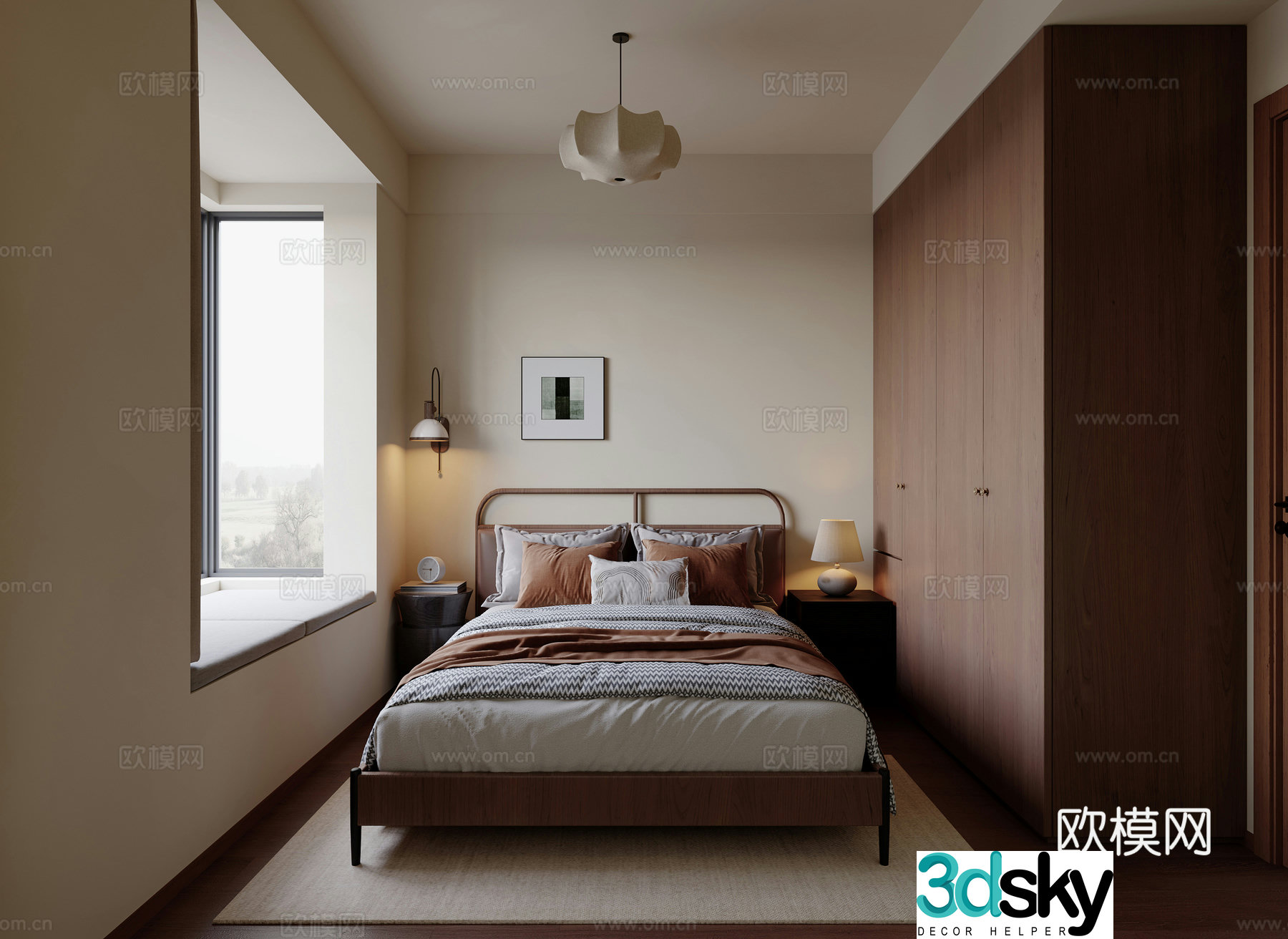 Medium style bay window bedroom 3D model