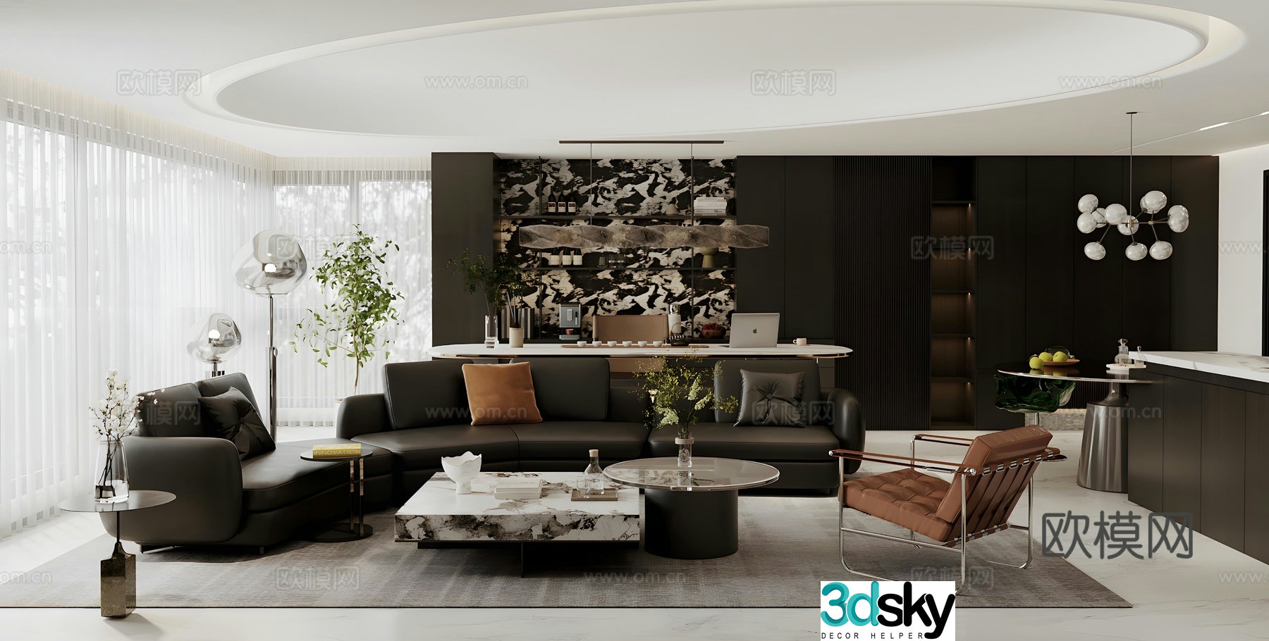 Modern Italian living restaurant Light luxury Italian living restaurant Premium gray living restaurant Black and white gray living restaurant 3D model