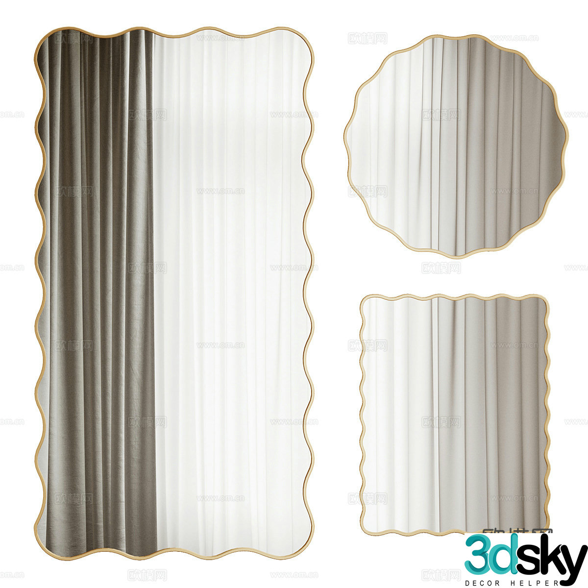Modern light luxury cream style decorative mirror 3d model