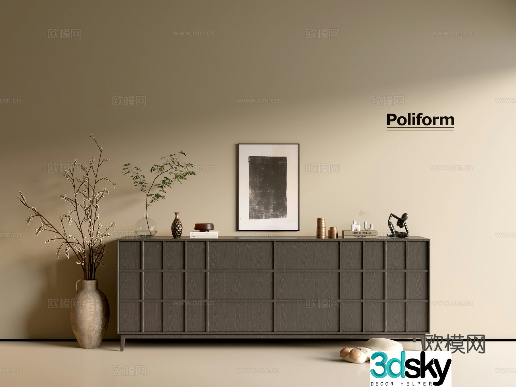 Modern black wood grain cabinet ins wind minimalist wind cabinet whole cabinet sideboard balcony cabinet 3d model