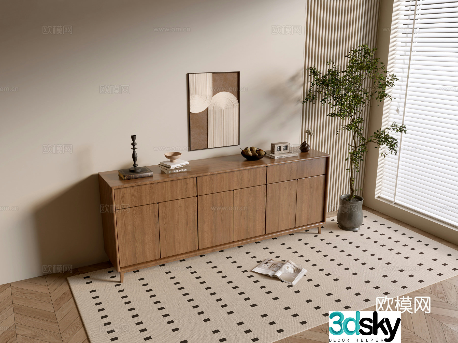 Modern wood grain cabinet ins wind minimalist wind cabinet whole cabinet sideboard balcony cabinet storage 3D model