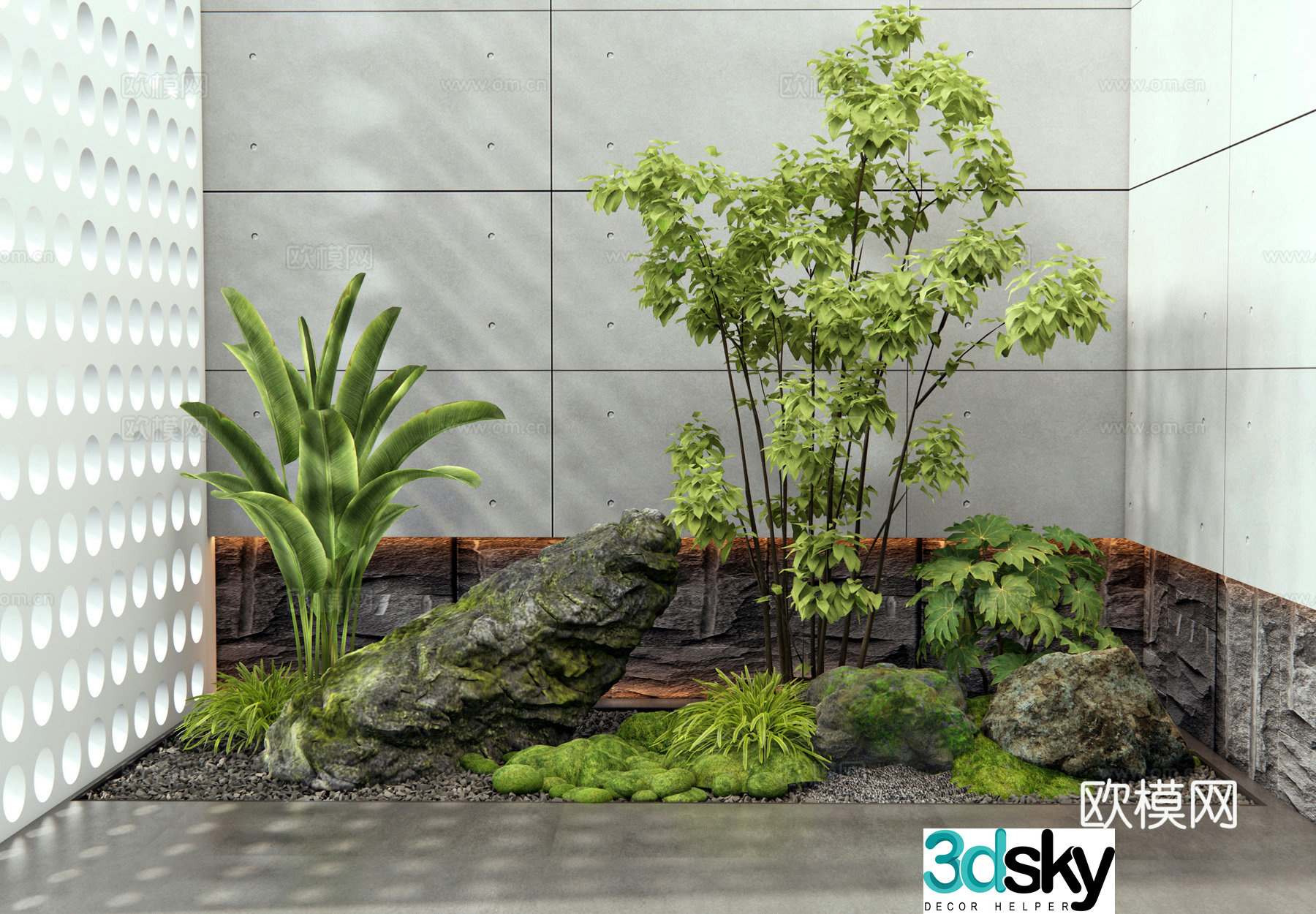 Modern interior landscape stone placement landscape stone moss shrub plant combination plant landscaping 3D model