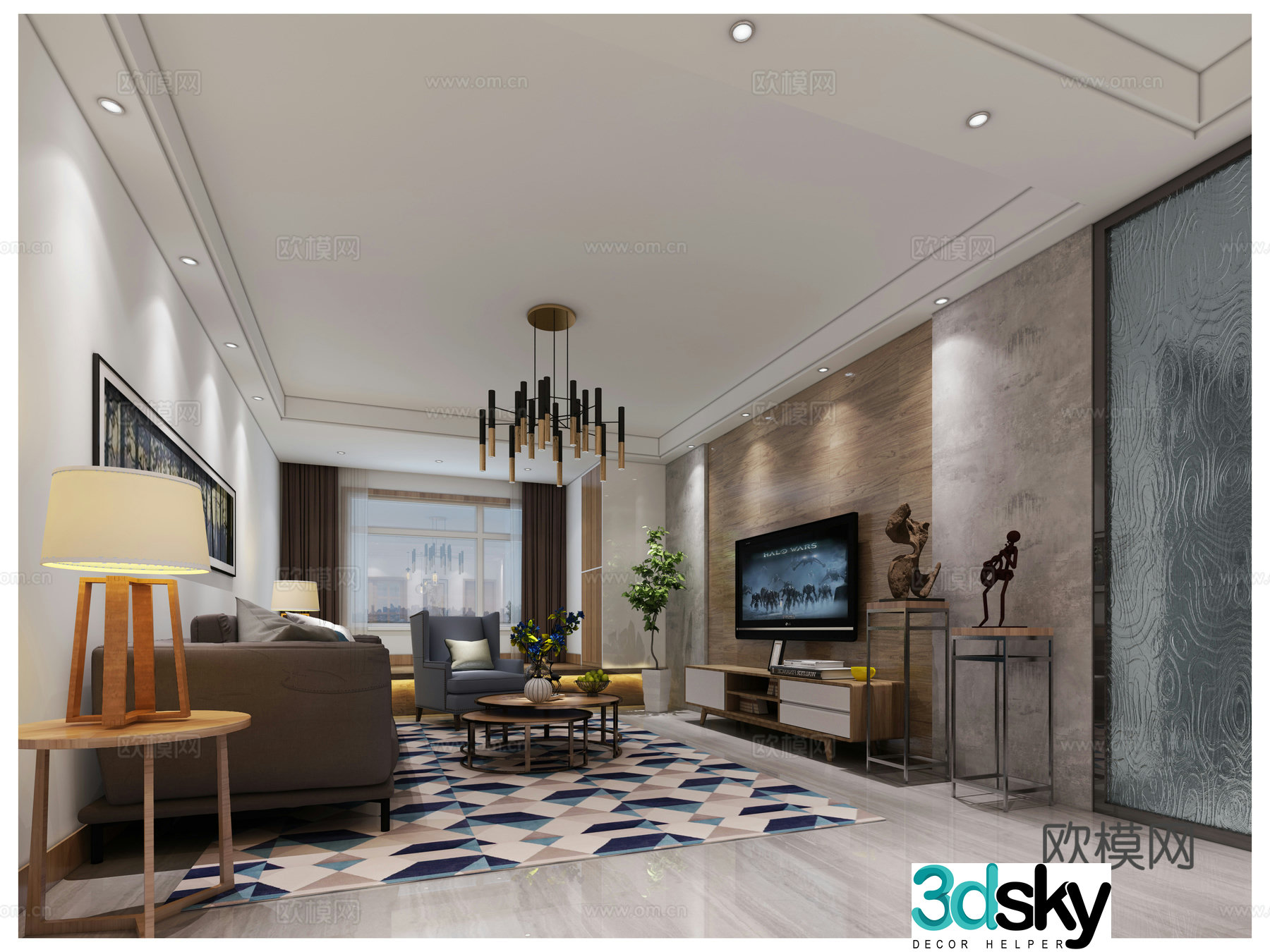 Modern living and dining room chandeliers desk lamp multi-person sofa single sofa coffee table decorative cabinet 3D model