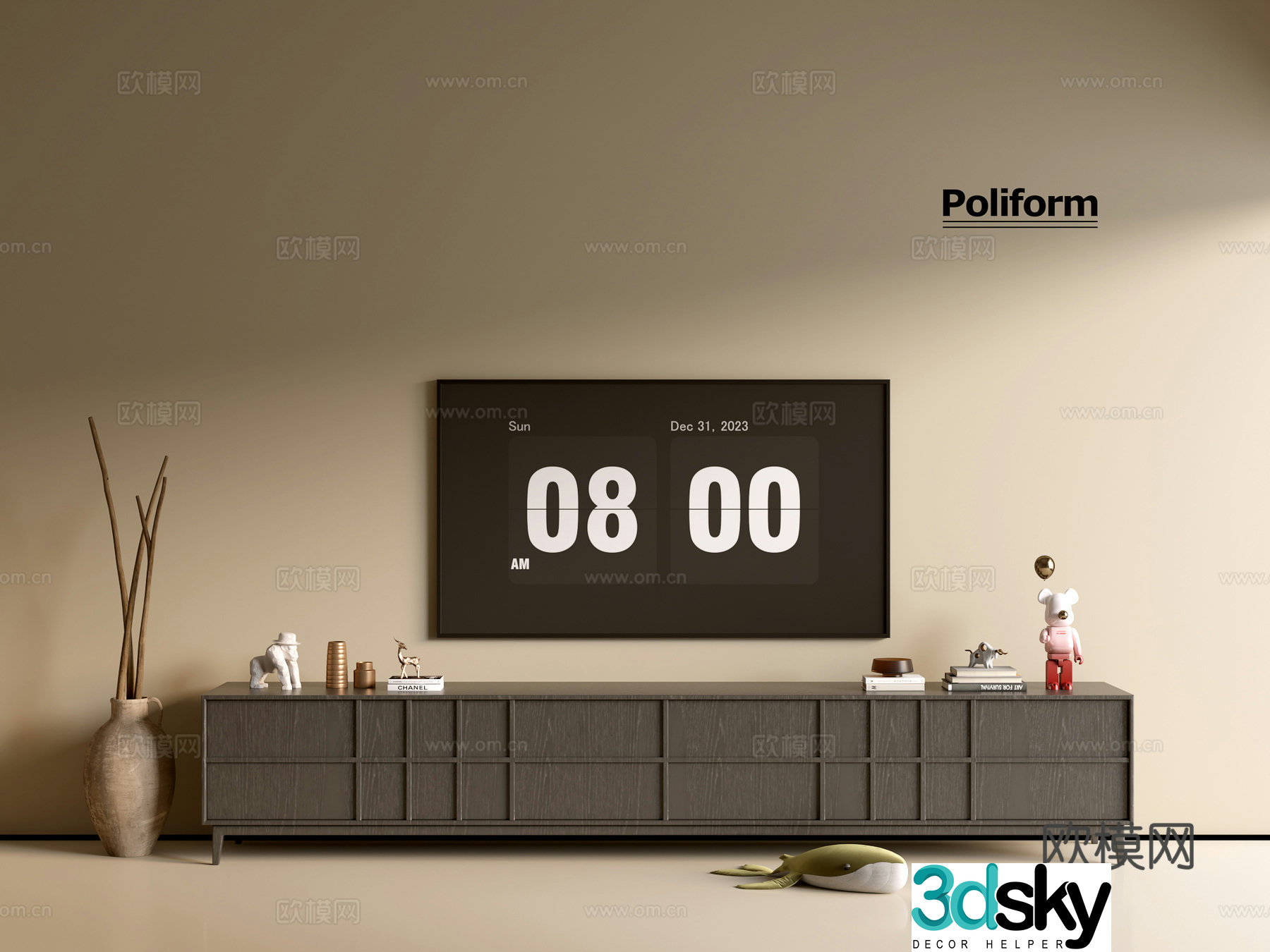 Modern black wood grain TV cabinet ins style minimalist wind cabinet whole cabinet sideboard balcony 3d model