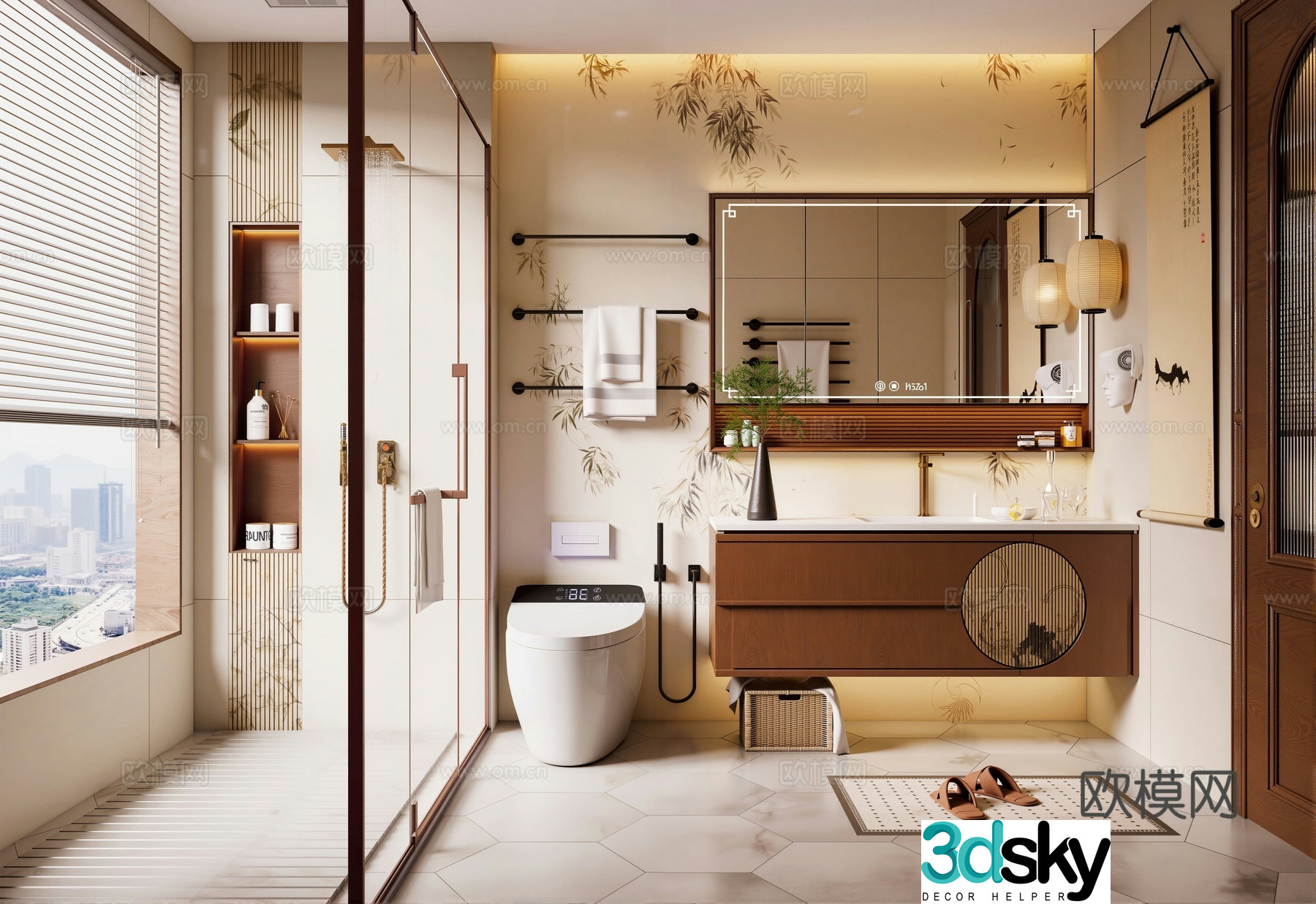 New Chinese Song-style bathroom Song-style bathroom cabinet partition bathroom supplies 3D model