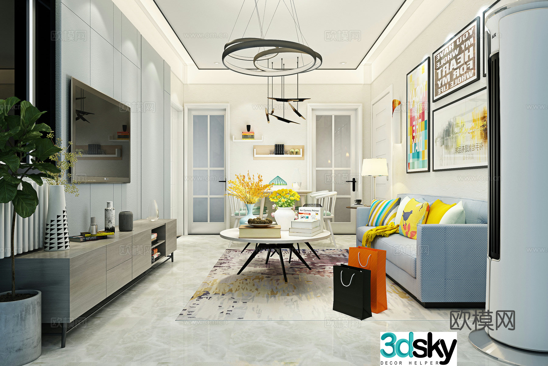 Modern home decoration sofa coffee table dining table chair hanging painting objects ornaments chandeliers wall accessories 3D model
