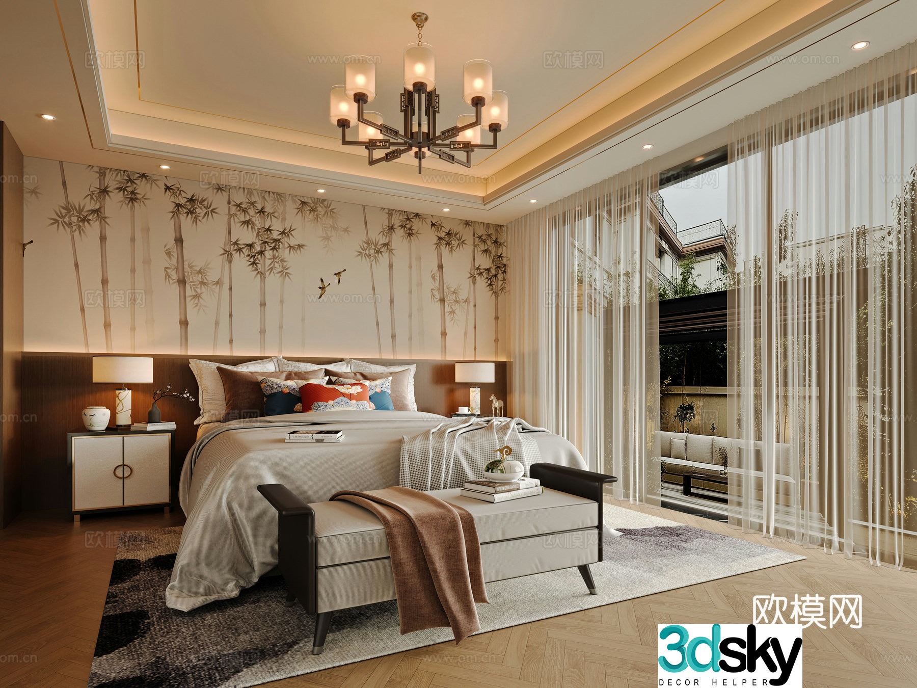 New Chinese bedroom 3D model