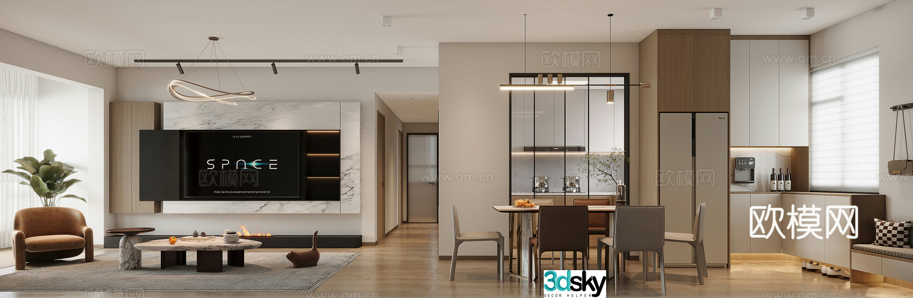 Modern minimalist restaurant 3d model