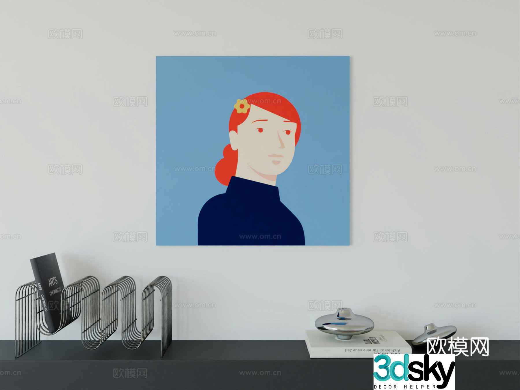 Modern minimalist cute cartoon character boy room girl room hanging painting 3d model