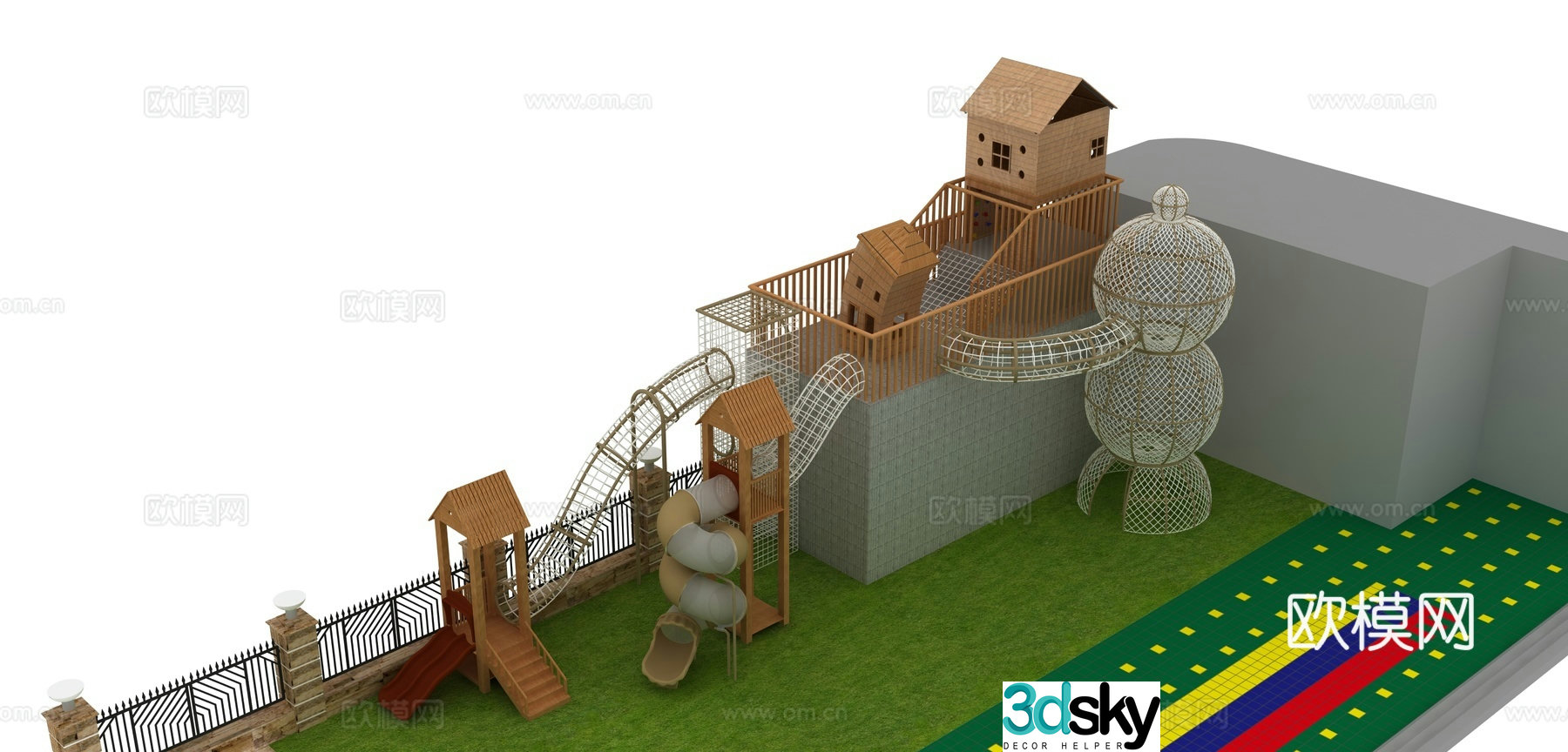 Kindergarten children's paradise children's wooden house children's climbing paradise 3d model