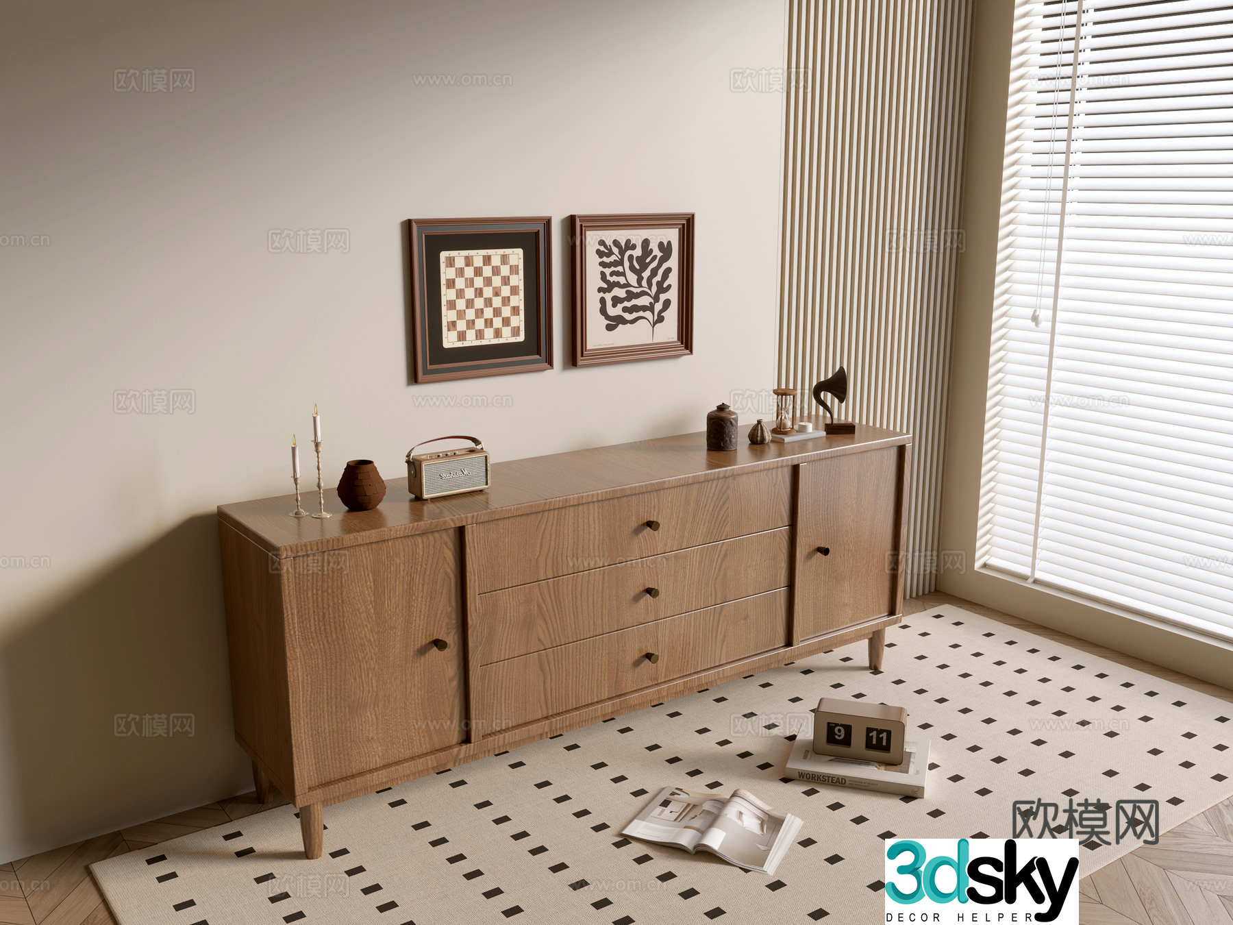 Modern wood grain cabinet ins wind minimalist wind cabinet whole cabinet sideboard balcony cabinet storage 3D model