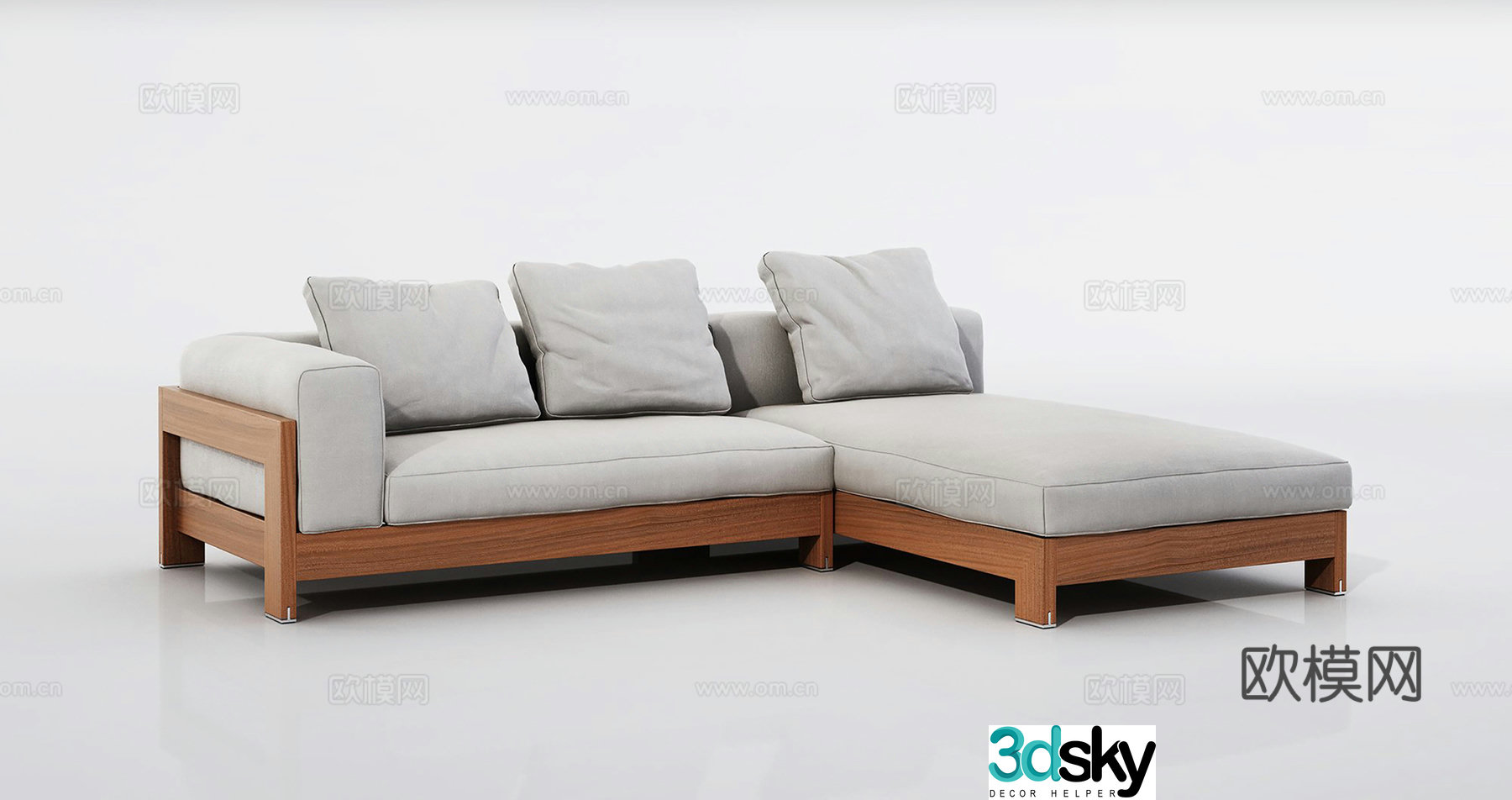 New Chinese-style L-shaped sofa fabric sofa multi-person sofa casual sofa 3D model