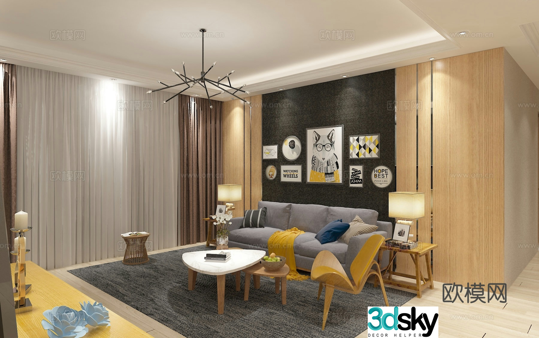 Nordic style dining room combination sofa TV background wall dining table wine cabinet shoe cabinet air conditioning 3d model