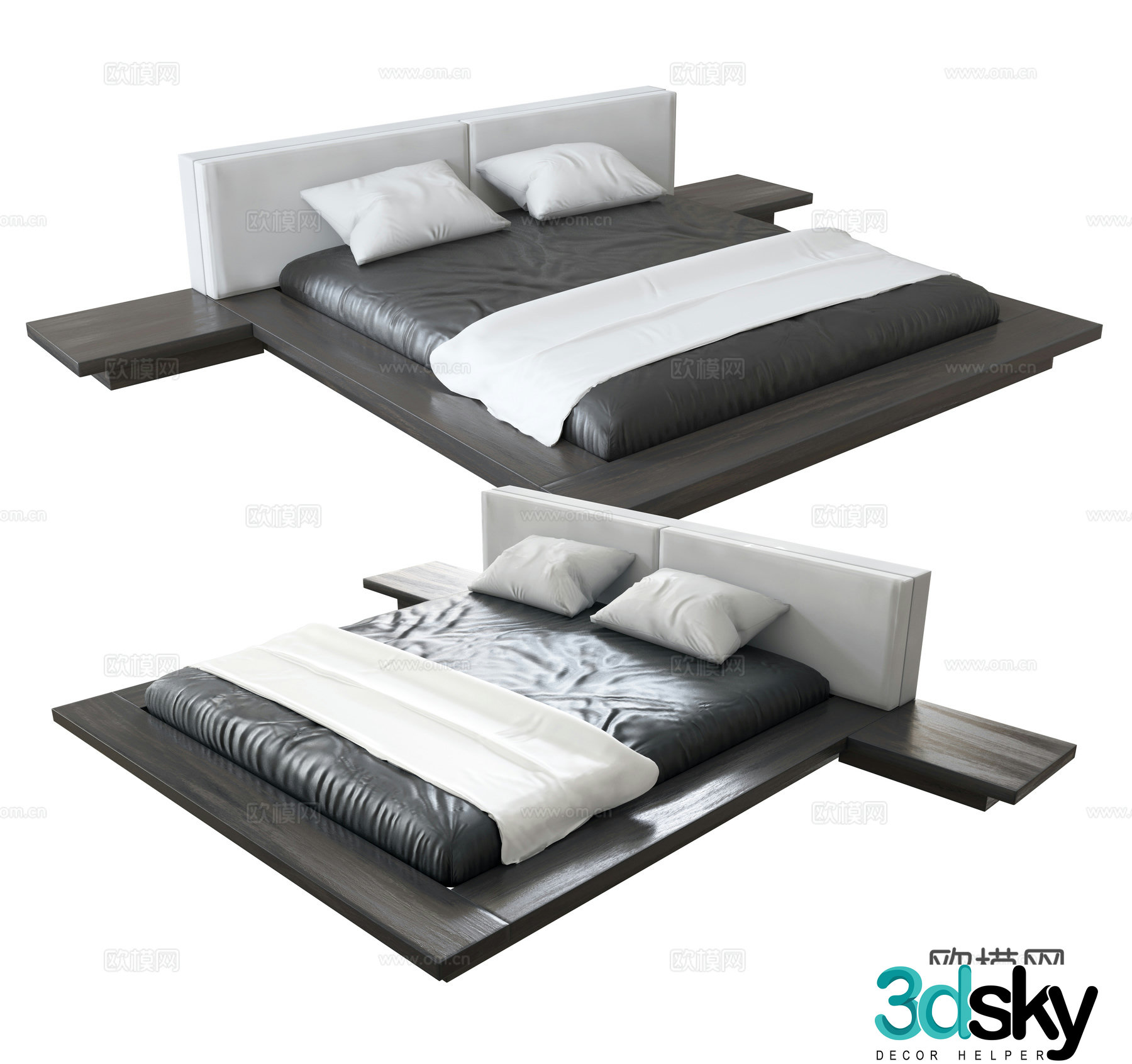 Modern double bed 3d model