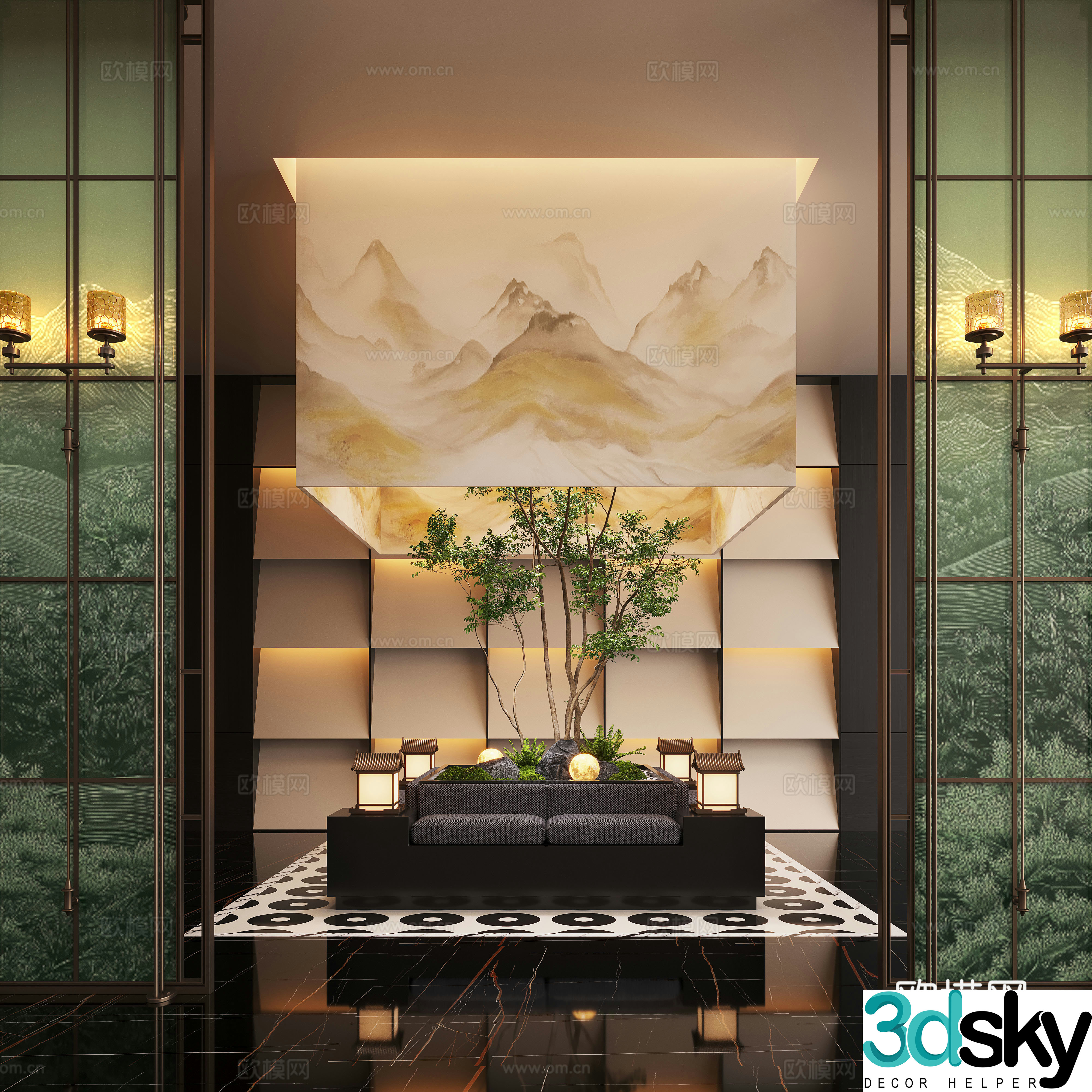 Modern interior landscape landscaping moss landscape hall landscape landscaping plant installation screen partition 3D model