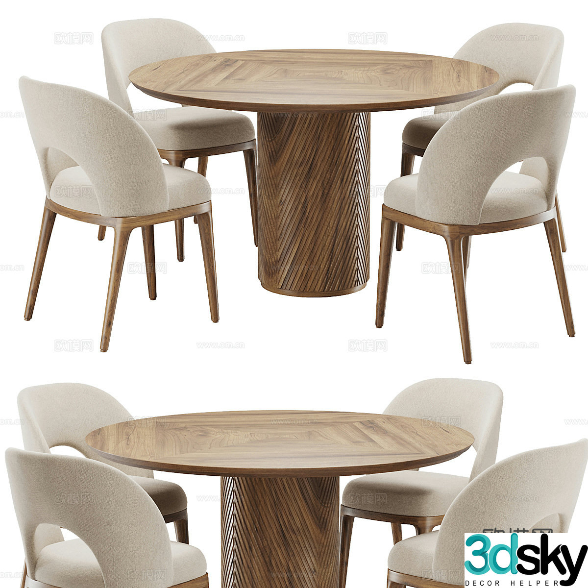 New Chinese round dining table and chair combination 3D model