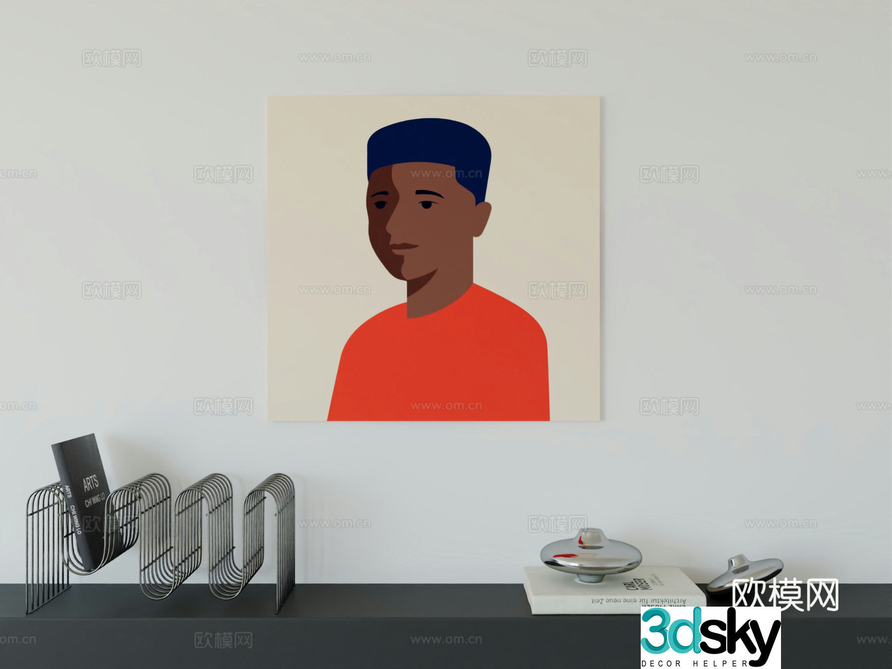 Modern minimalist cute cartoon character boy room girl room hanging painting 3d model
