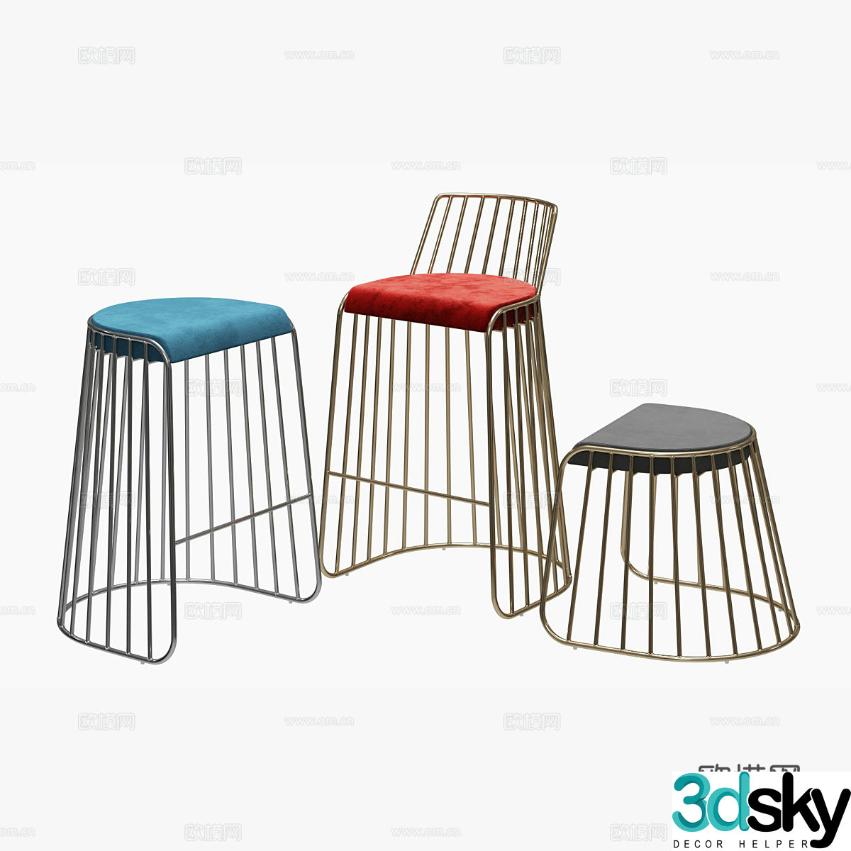 Modern Italian light luxury stainless steel bar chair 3D model