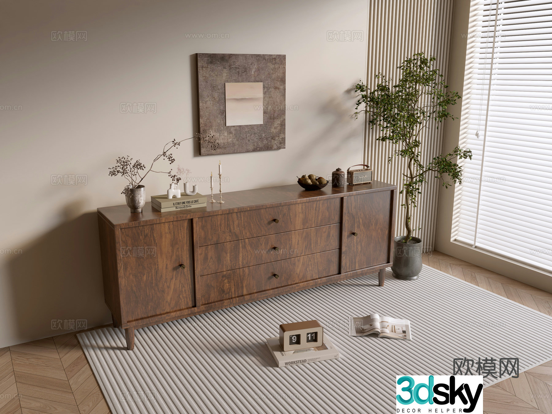 Modern wood grain cabinet ins wind minimalist wind cabinet whole cabinet sideboard balcony cabinet storage 3D model