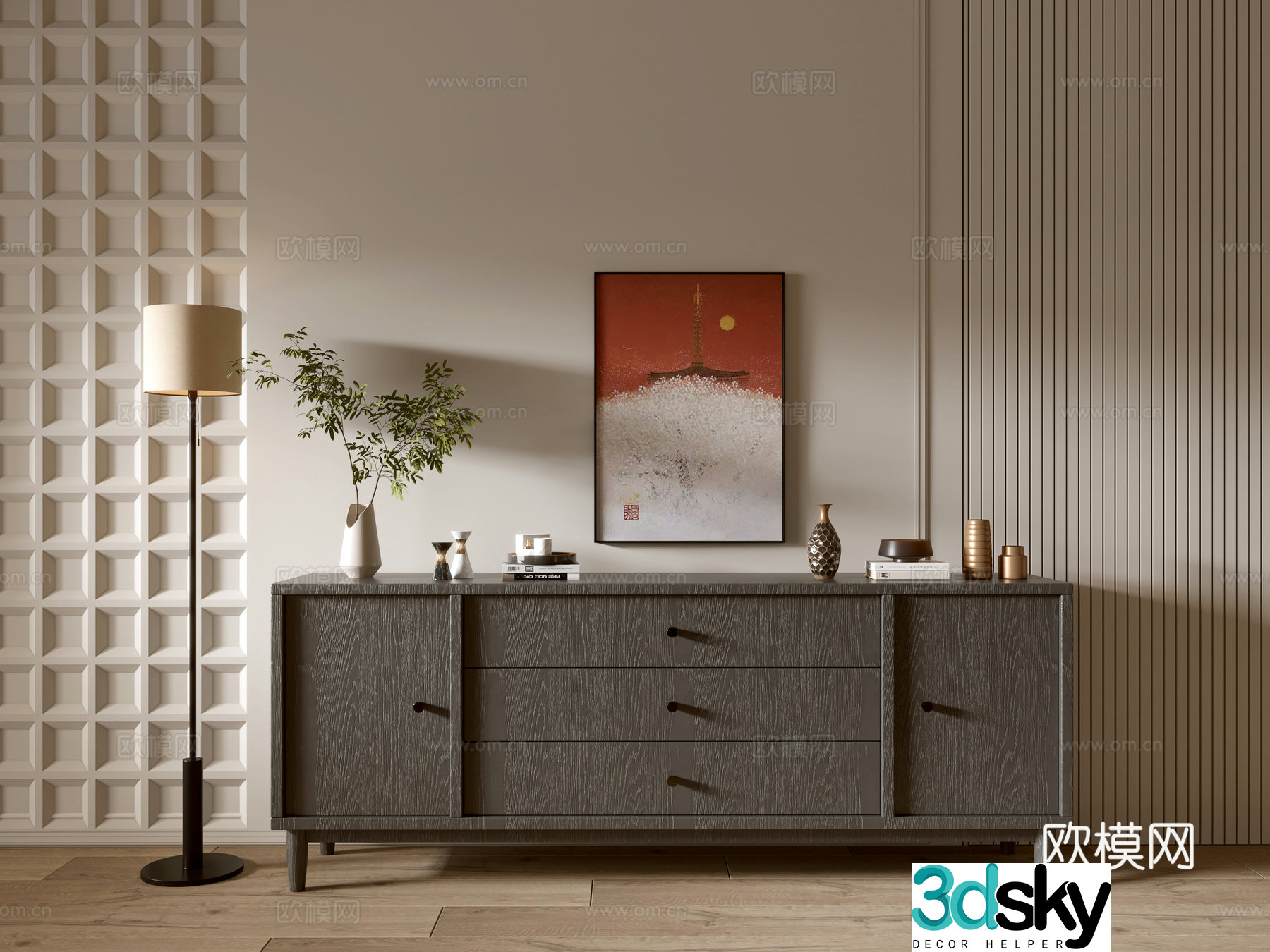 Modern black wood grain cabinet ins wind minimalist wind cabinet whole cabinet sideboard balcony cabinet 3d model