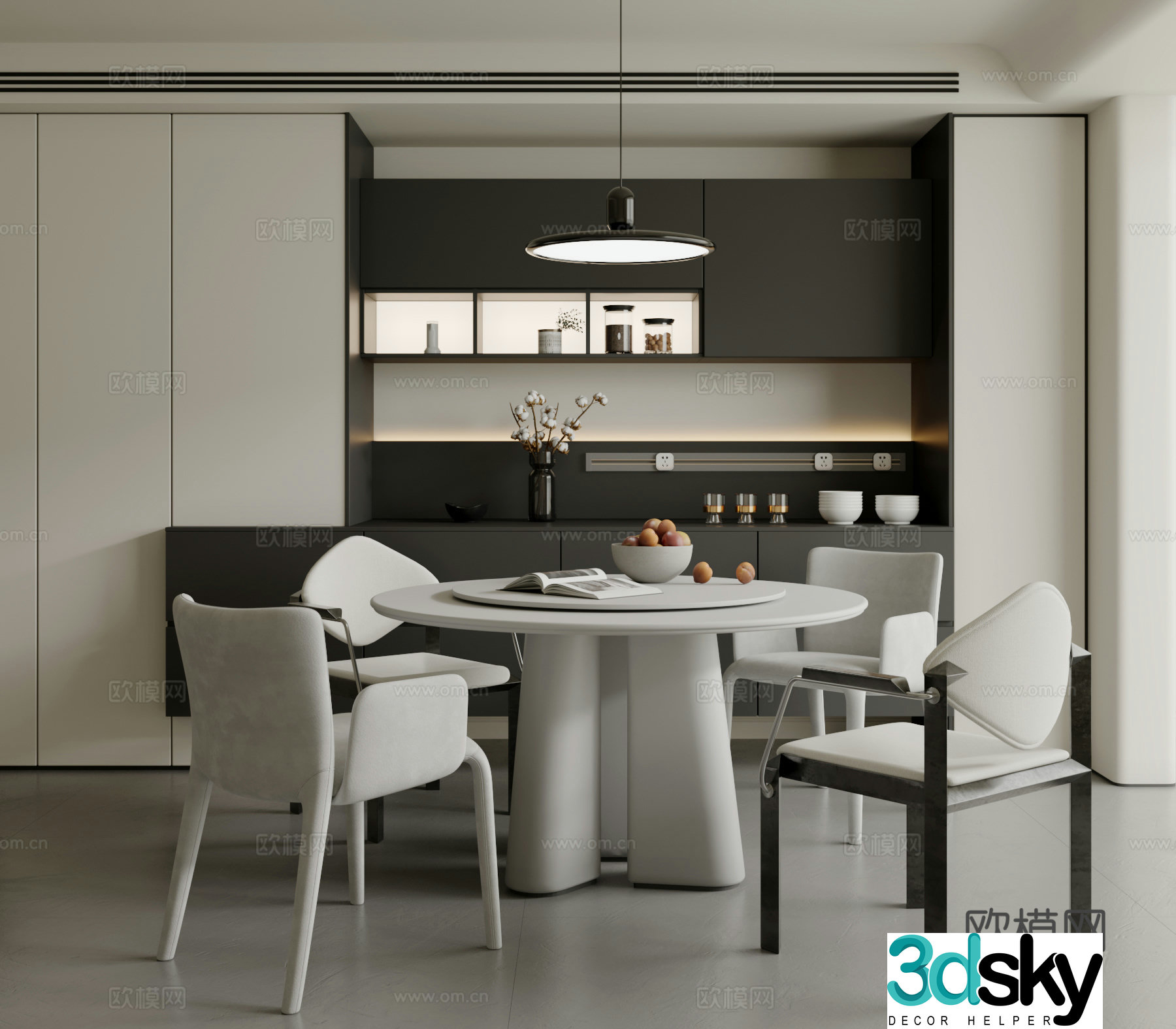 Modern restaurant Minimalist restaurant Round dining table and chair 3D model