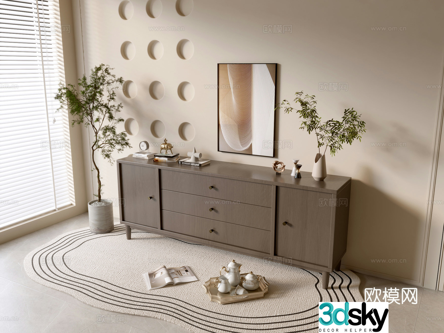 Modern wood grain cabinet ins wind minimalist wind cabinet whole cabinet sideboard balcony cabinet storage 3D model