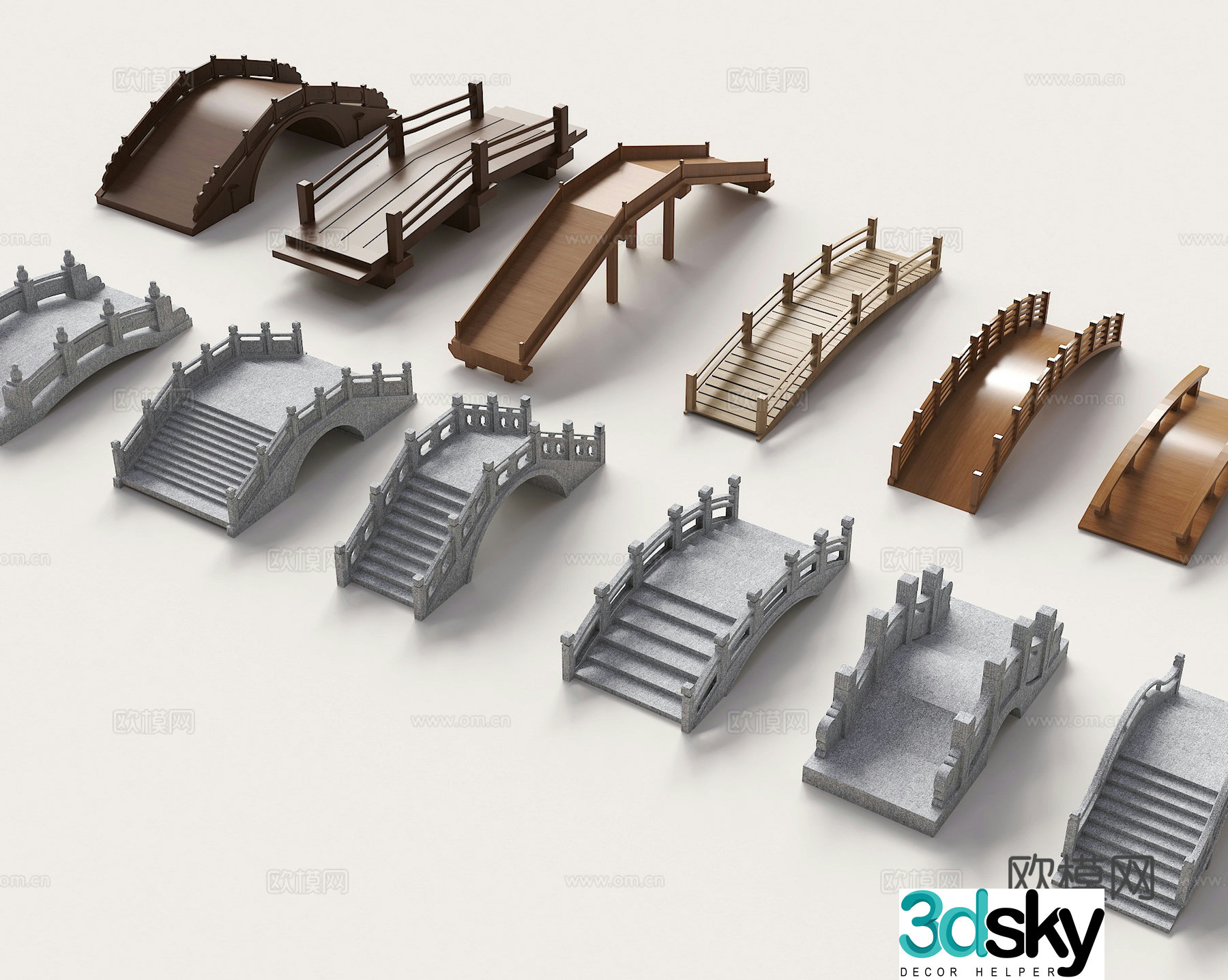 Chinese-style small wooden bridge wooden arch bridge small arch bridge landscape bridge railing bridge footbridge park landscape 3D model