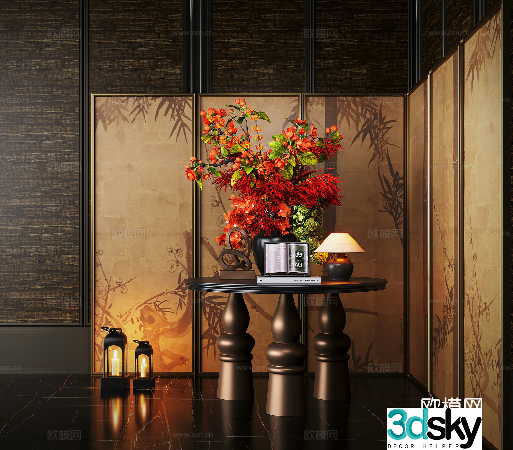 Modern end viewing platform flower potted plant entrance hall flower art table screen partition 3D model