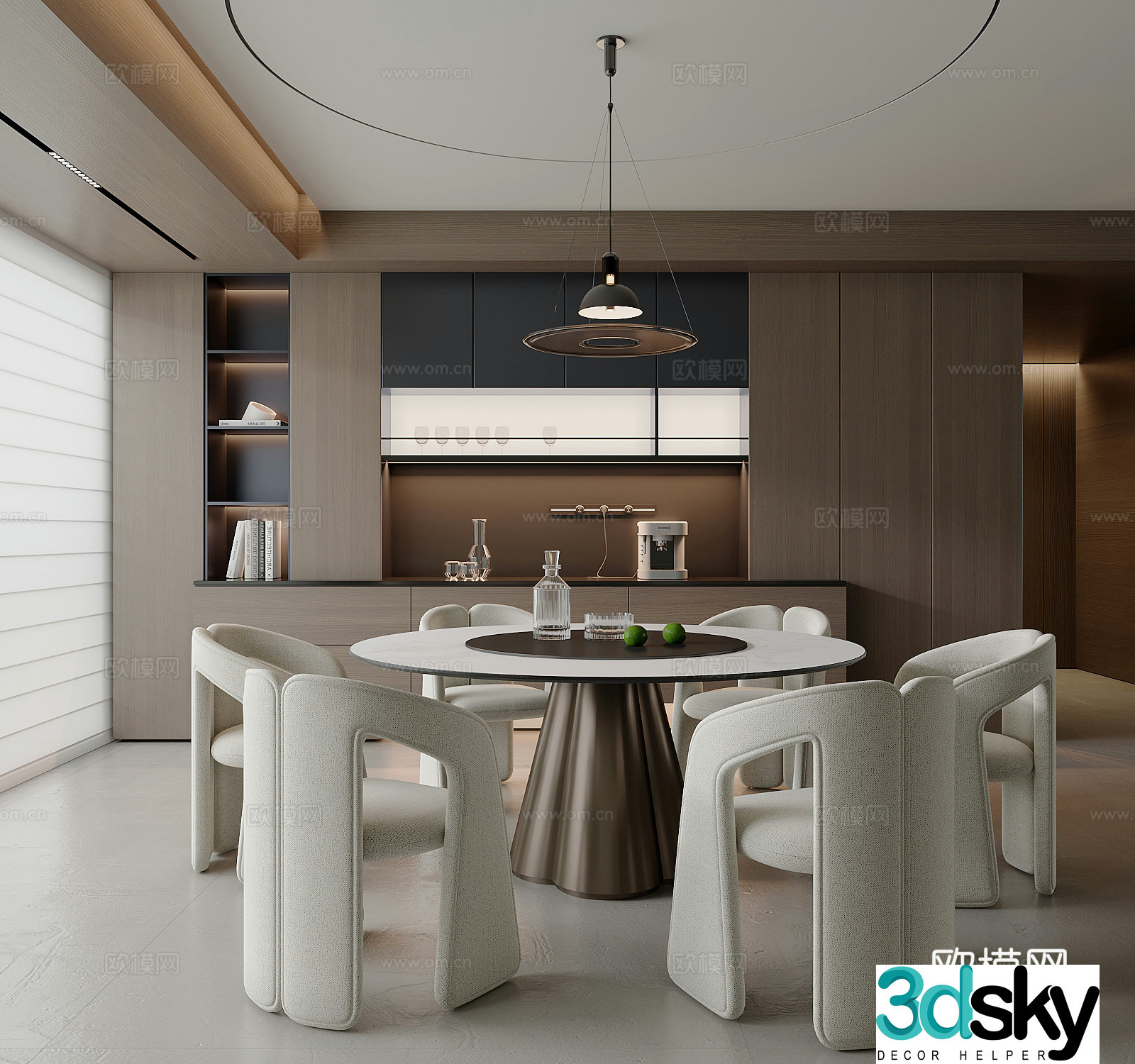 Italian restaurant Italian dining table and chairs Restaurant Round dining table 3D model