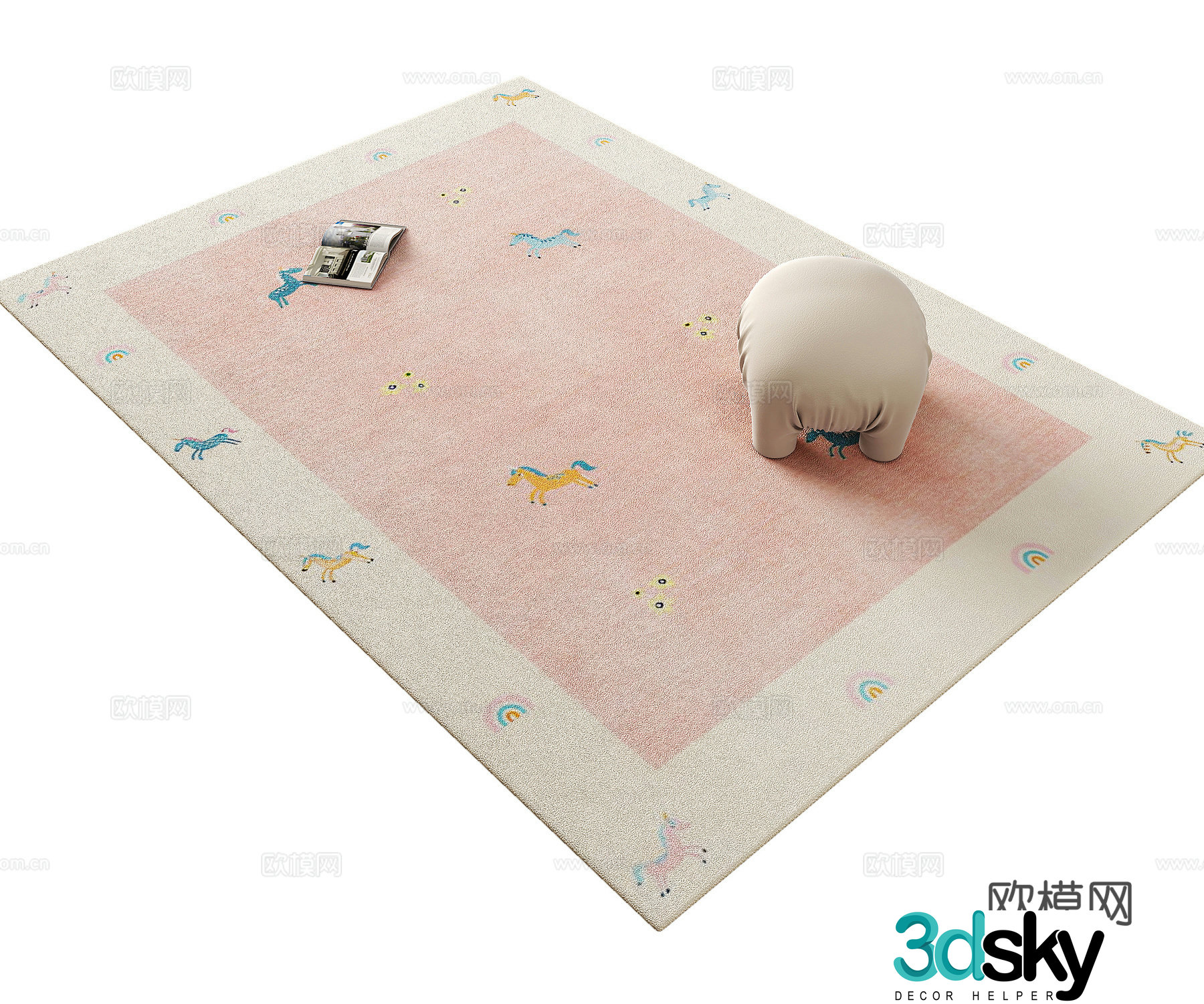 Girls’ room pink carpet Children’s room rug 3d model