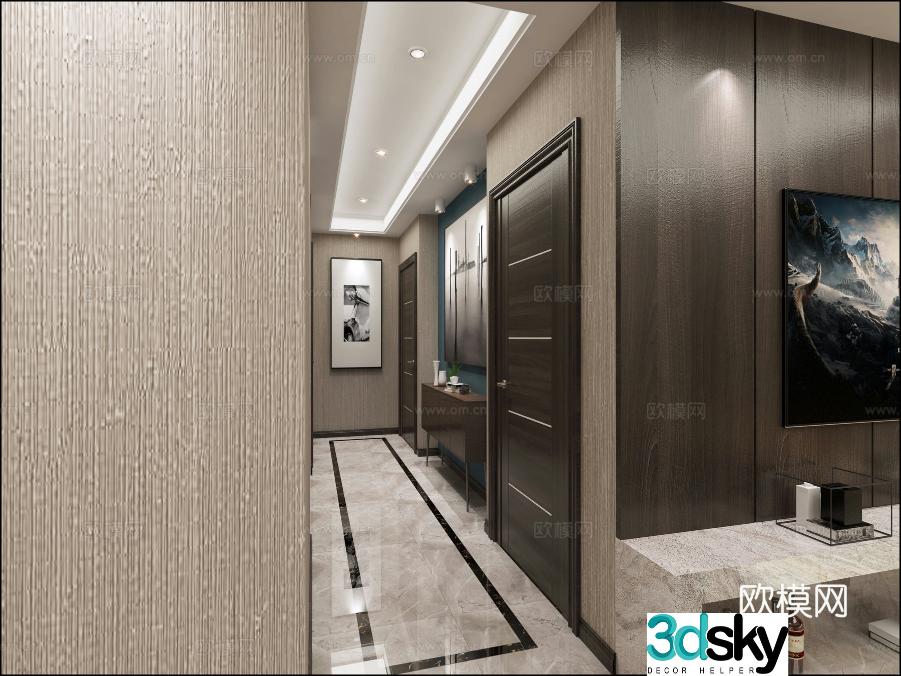 Postmodern living and dining room chandeliers sofas coffee tables hanging paintings TV cabinets dining tables and chairs objects 3D model
