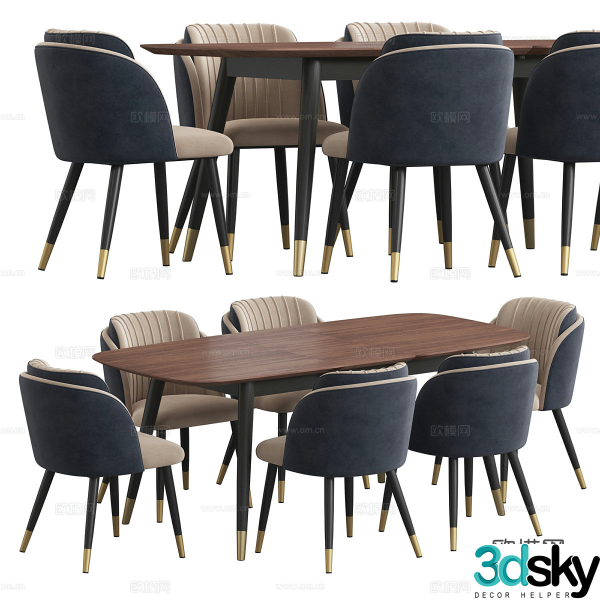 Modern Italian light luxury oval dining table and chair combination 3D model