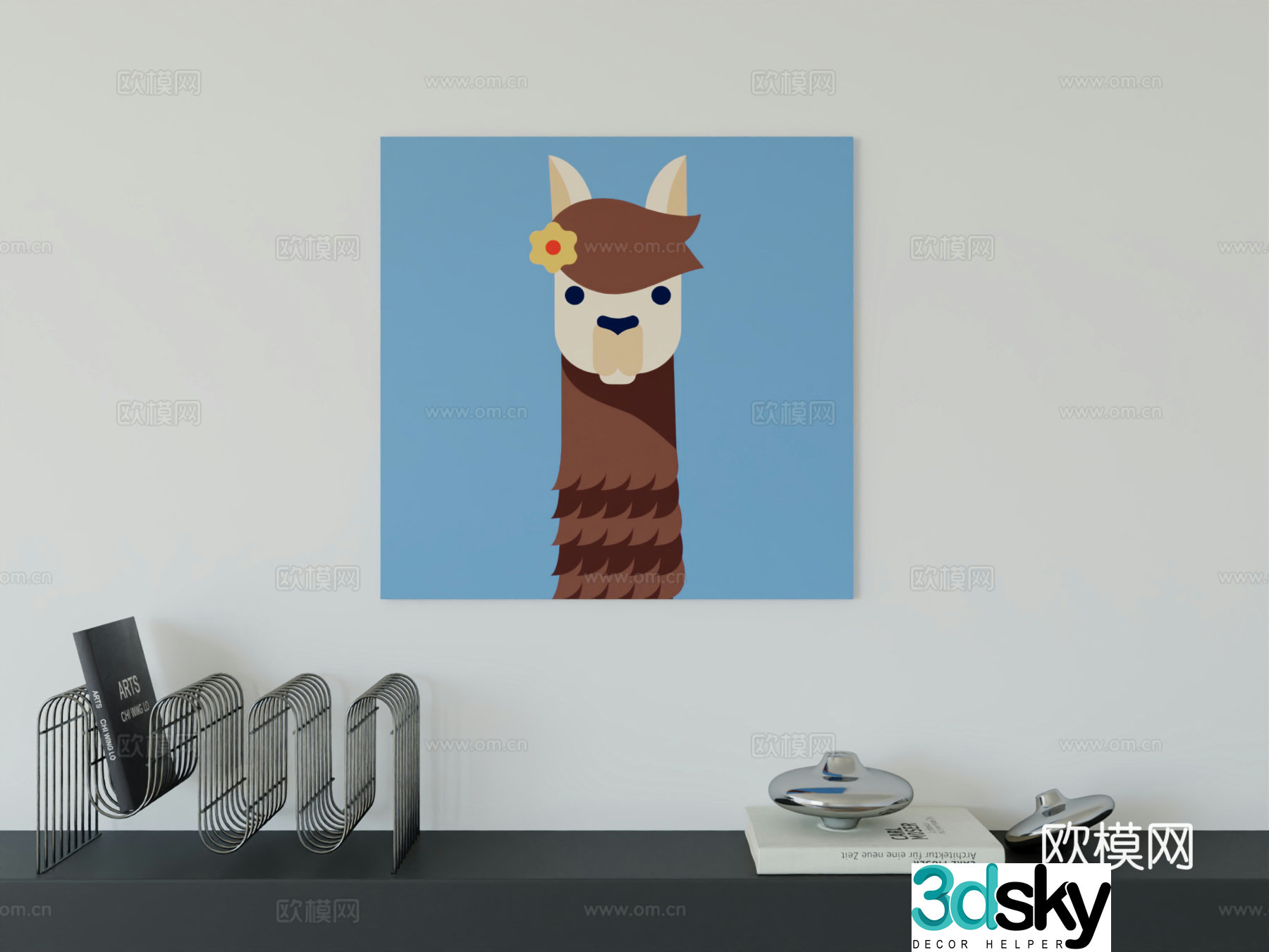 Modern minimalist cute cartoon character boy room girl room hanging painting 3d model