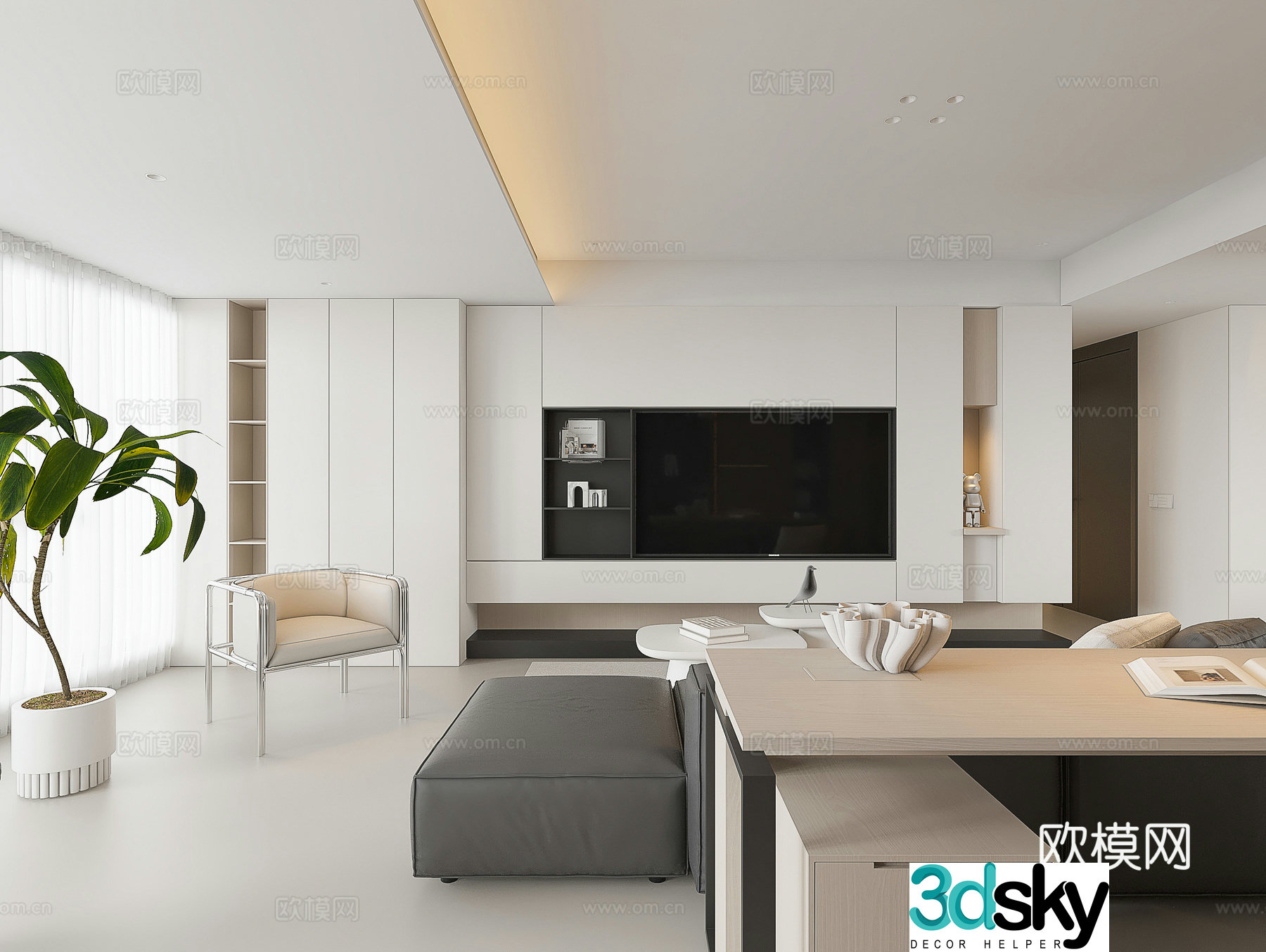 Modern living room large flat living room log living room creamy living room modern sofa coffee table combination 3D model