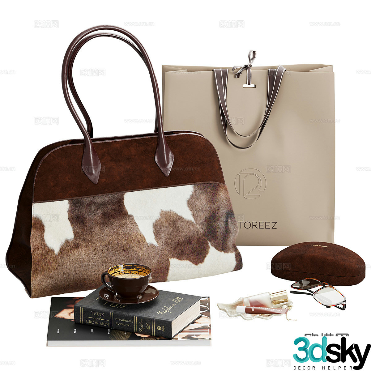 Modern women’s hand-held leather bag set 3d model