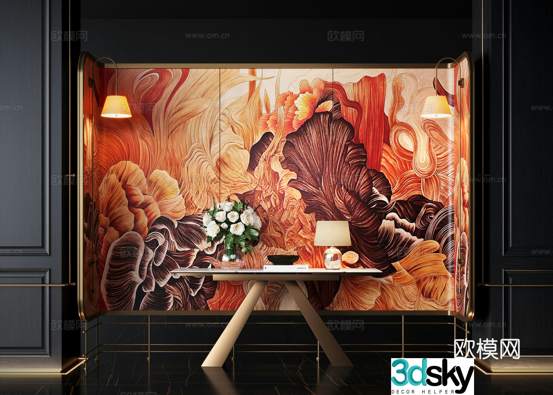 Modern end viewing platform flower potted plant entrance hall flower art table screen partition 3D model