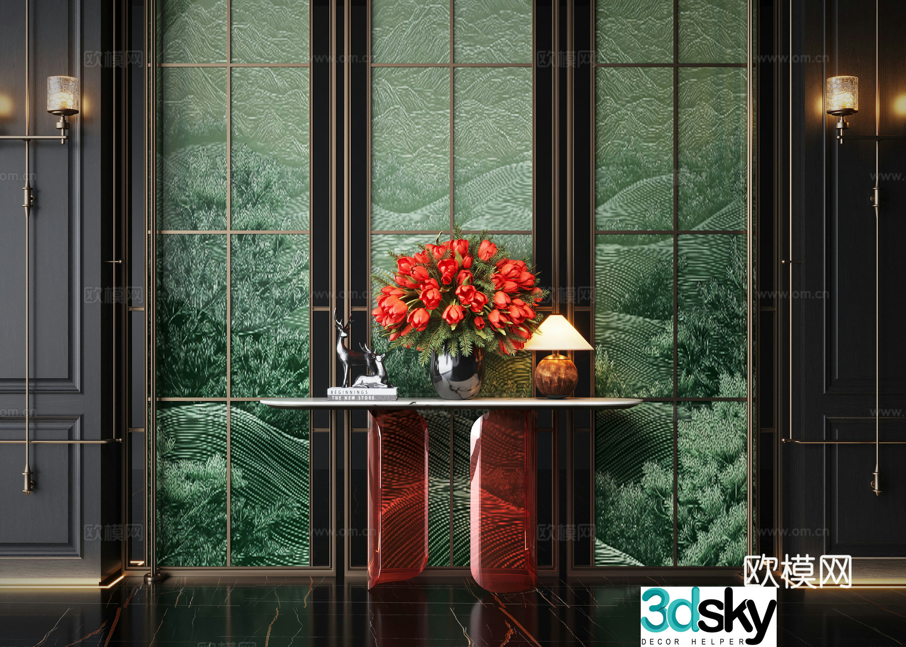 Modern end viewing platform flower potted plant entrance hall flower art table screen partition 3D model