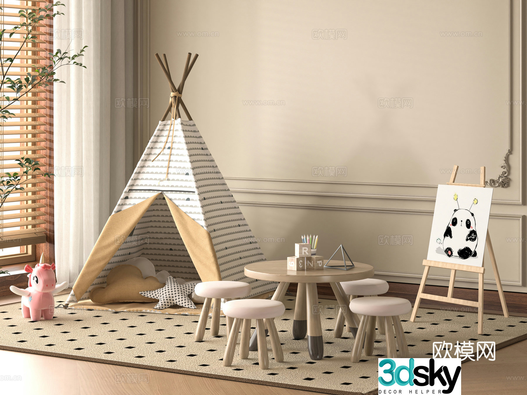 Modern children’s table and chair 3d model