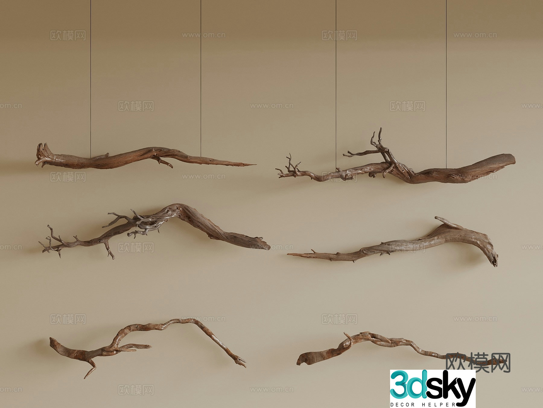Wasabi Zen pendant branch wall decoration pendant wood wall decoration pendant 3D model