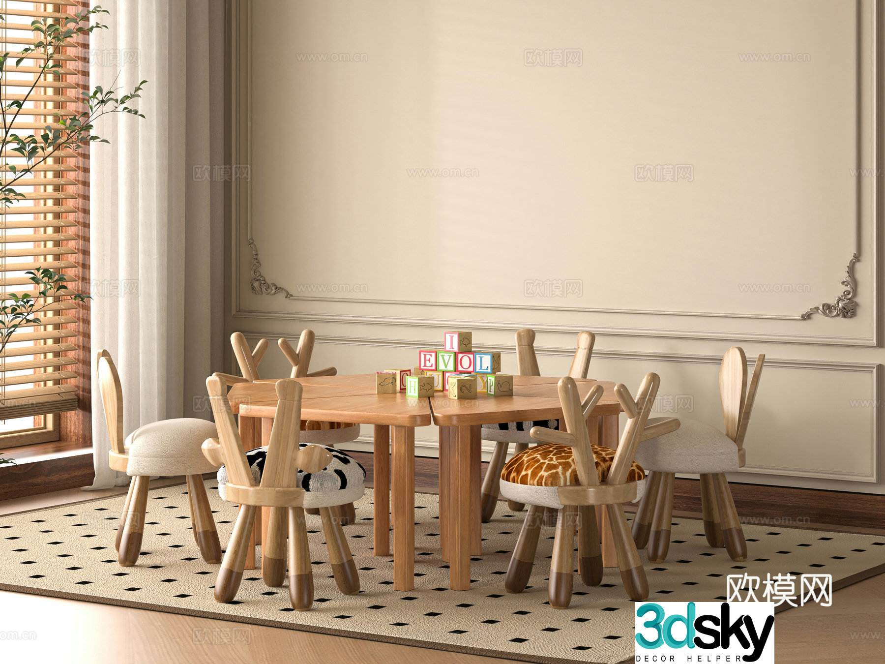 Modern children’s table and chair 3d model