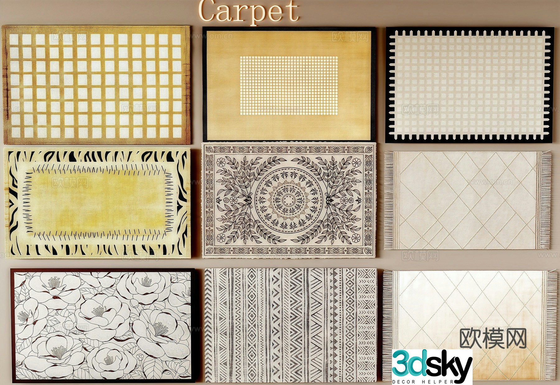 French medieval style carpet Square carpet Living room carpet Bedroom carpet 3d model